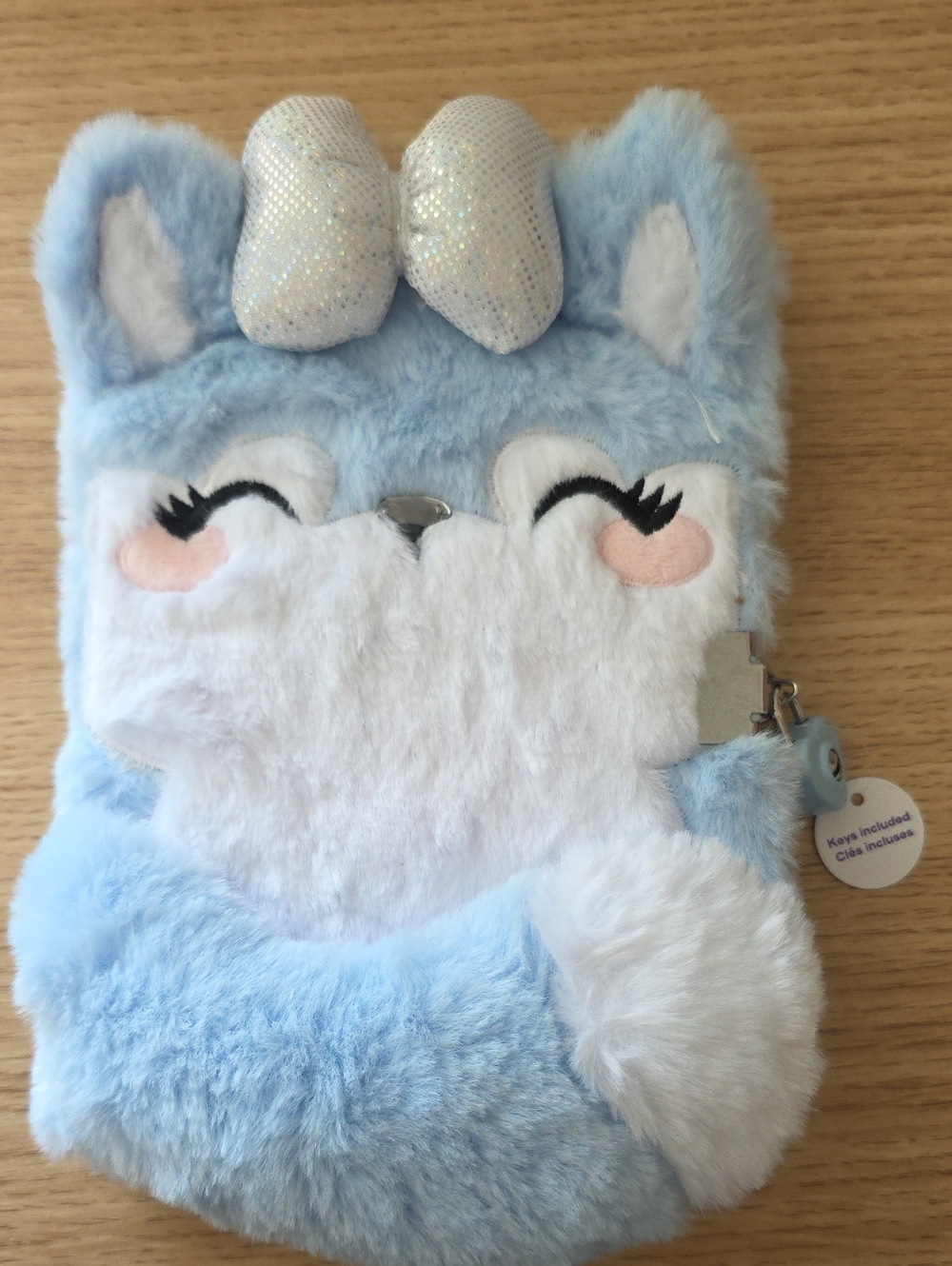 Blue Fox Plush Animal Key Pouch Diary with Glitter Bow